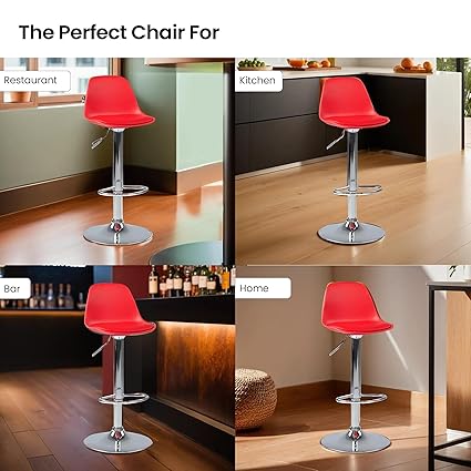Curvy Bar Stool/Bar Stool Chair for Kitchen/Bar Chairs for Home/Kitchen Chair/Revolving Chair/Sitting Stool for Living Room/Height Adjustable Chair/Breakfast Counter Chair- Red (Set of 2)