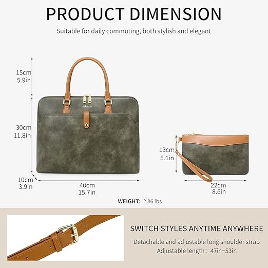 Tie Dye Green Handmade 16inch Laptop Vegan Leather Briefcase Tote Bags for Women Men Work 2025, Large 19L Stylish Business Computer Office Shoulder Handbags with Wristlet Wallet, Waterproof Luxury Bag