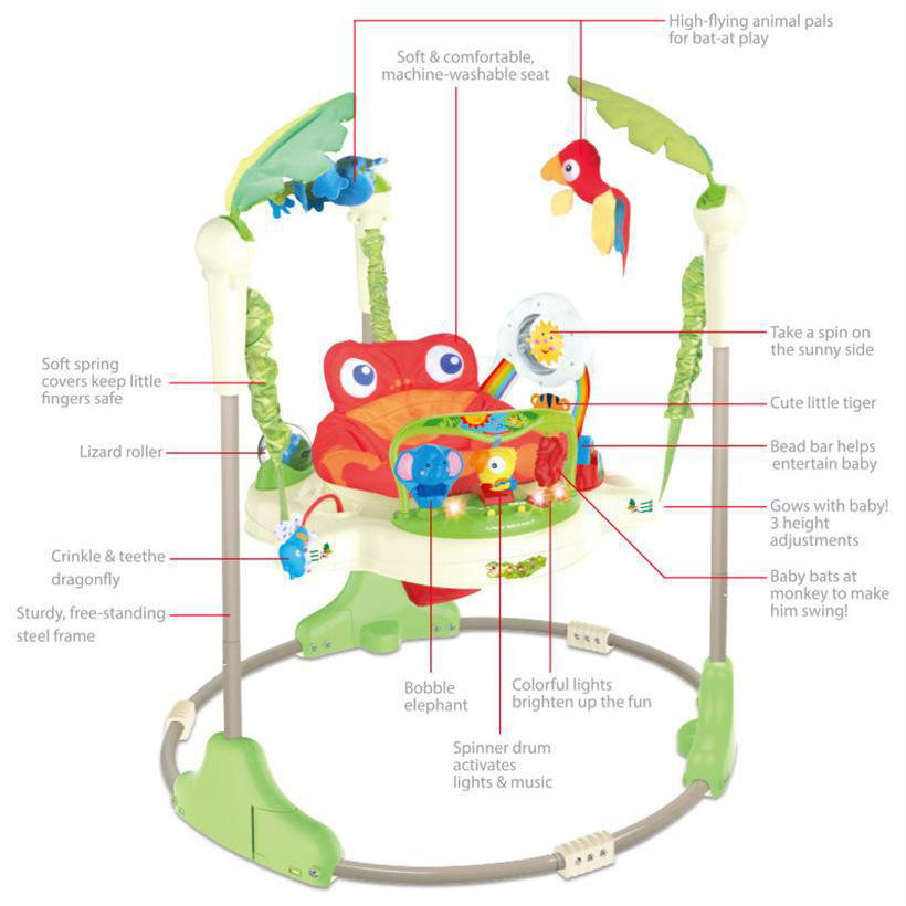 Walker and Jumper with Light and Music Jumperoo Baby Learning Jump Walker for Baby Under Age 2, Multicolor