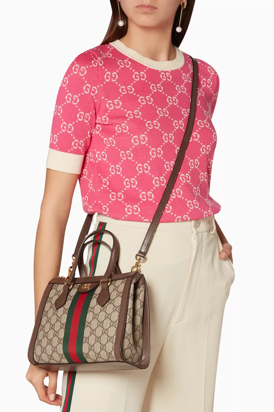 Beige & Ebony Small Ophidia Tote Bag