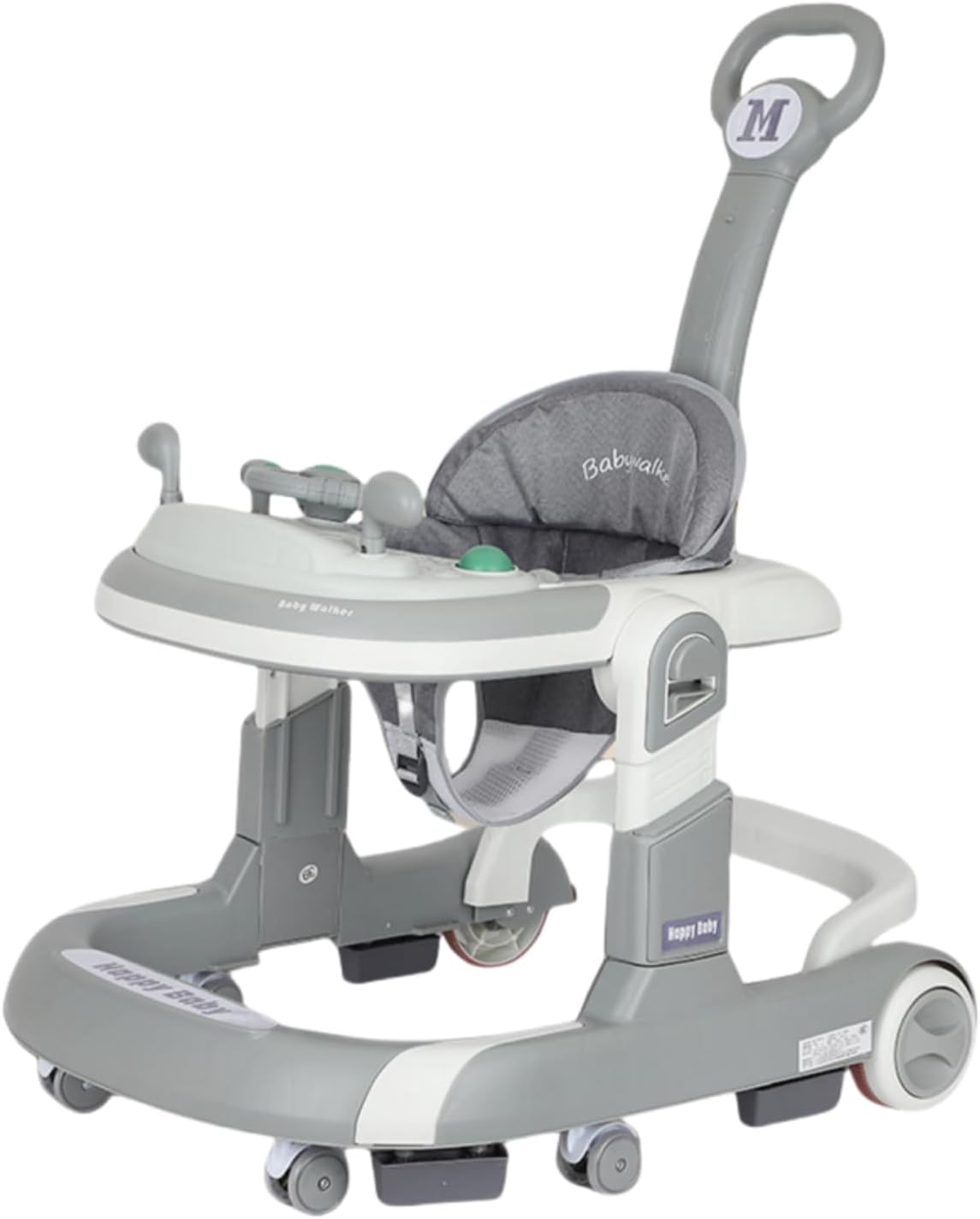 Foldable Baby Walkers with Wheels and Baby Activity Center Toys Tray with Music, 4-Gear Height Adjustable Infant Toddler Baby Walker