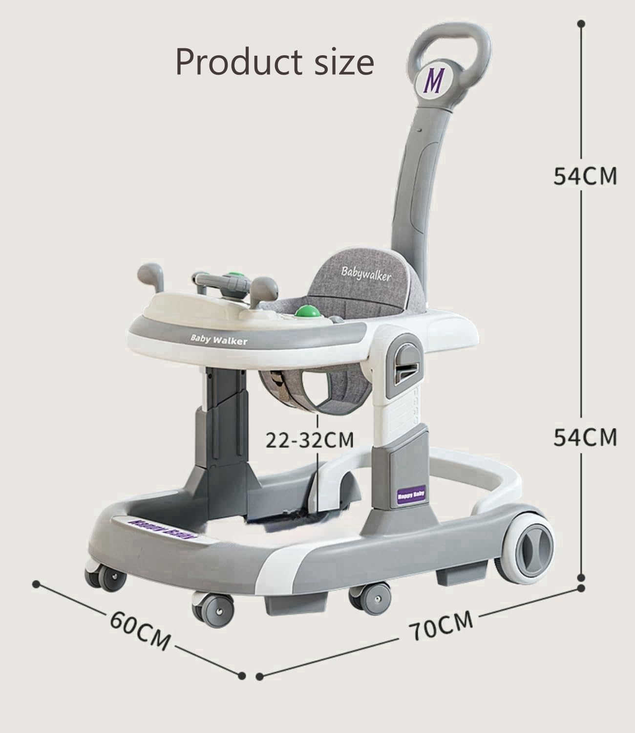 Foldable Baby Walkers with Wheels and Baby Activity Center Toys Tray with Music, 4-Gear Height Adjustable Infant Toddler Baby Walker