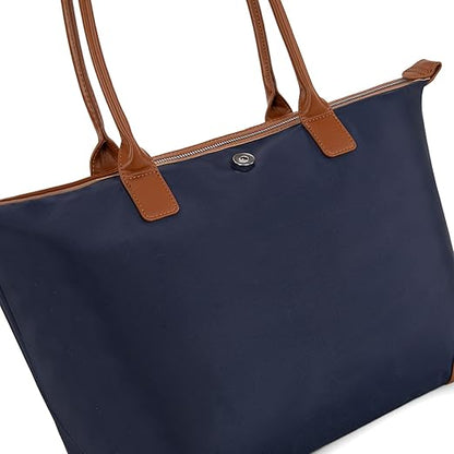 Nylon Tote Bag for Women Large Shoulder Bag with Zipper Lightweight Foldable Work