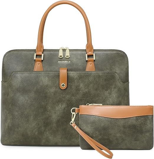 Tie Dye Green Handmade 16inch Laptop Vegan Leather Briefcase Tote Bags for Women Men Work 2025, Large 19L Stylish Business Computer Office Shoulder Handbags with Wristlet Wallet, Waterproof Luxury Bag