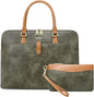 Tie Dye Green Handmade 16inch Laptop Vegan Leather Briefcase Tote Bags for Women Men Work 2025, Large 19L Stylish Business Computer Office Shoulder Handbags with Wristlet Wallet, Waterproof Luxury Bag