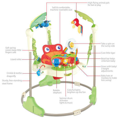 Walker and Jumper with Light and Music Jumperoo Baby Learning Jump Walker for Baby Under Age 2, Multicolor